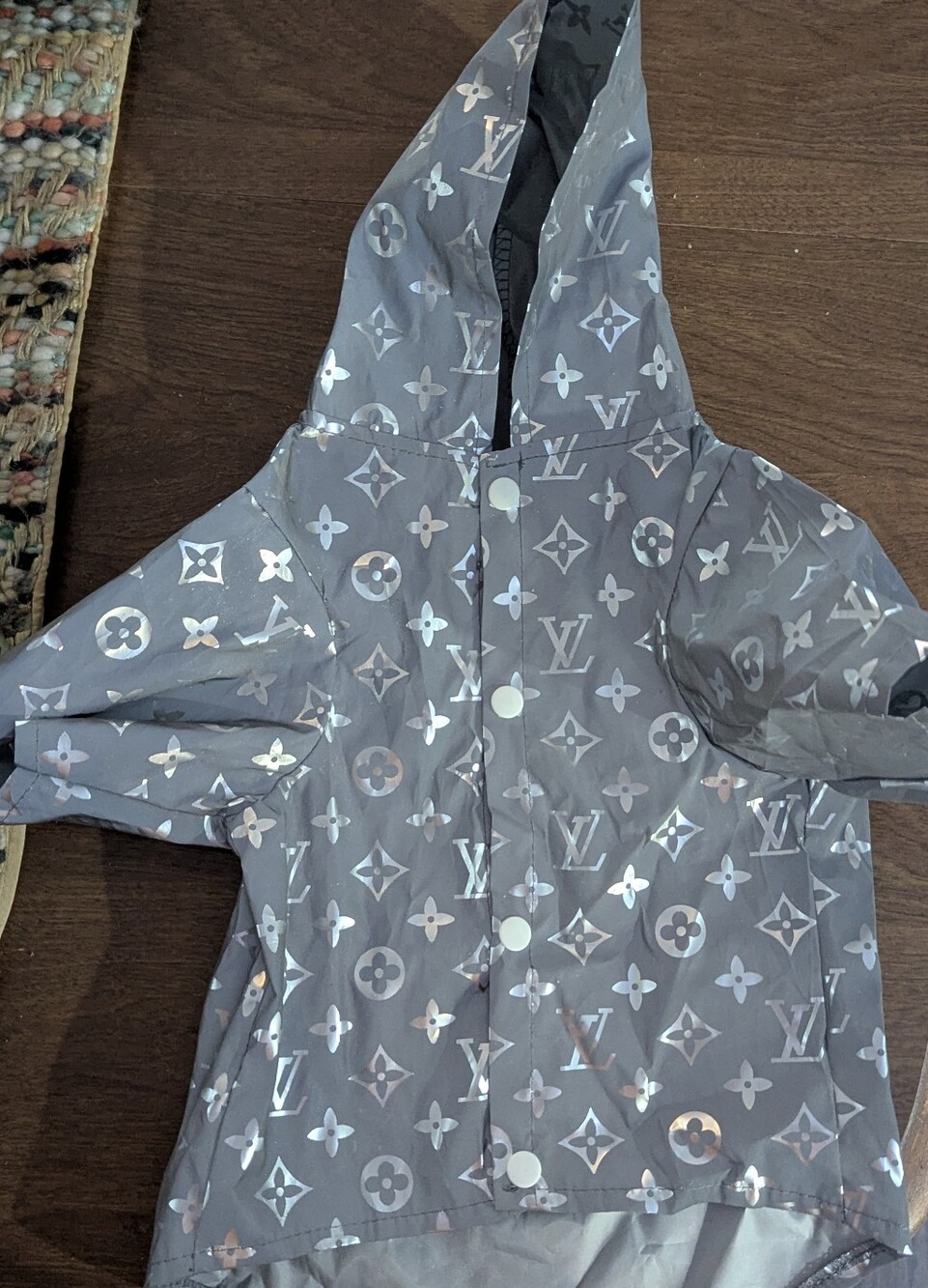 Kids Gray Hooded Raincoat with All-Over Logo Print